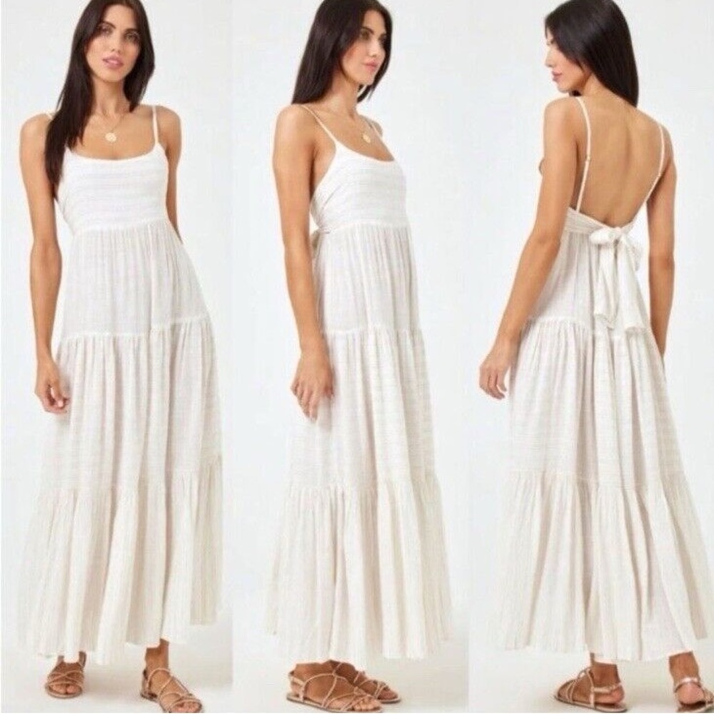 L*Space Cream Smocked Backless Maxi Sundress